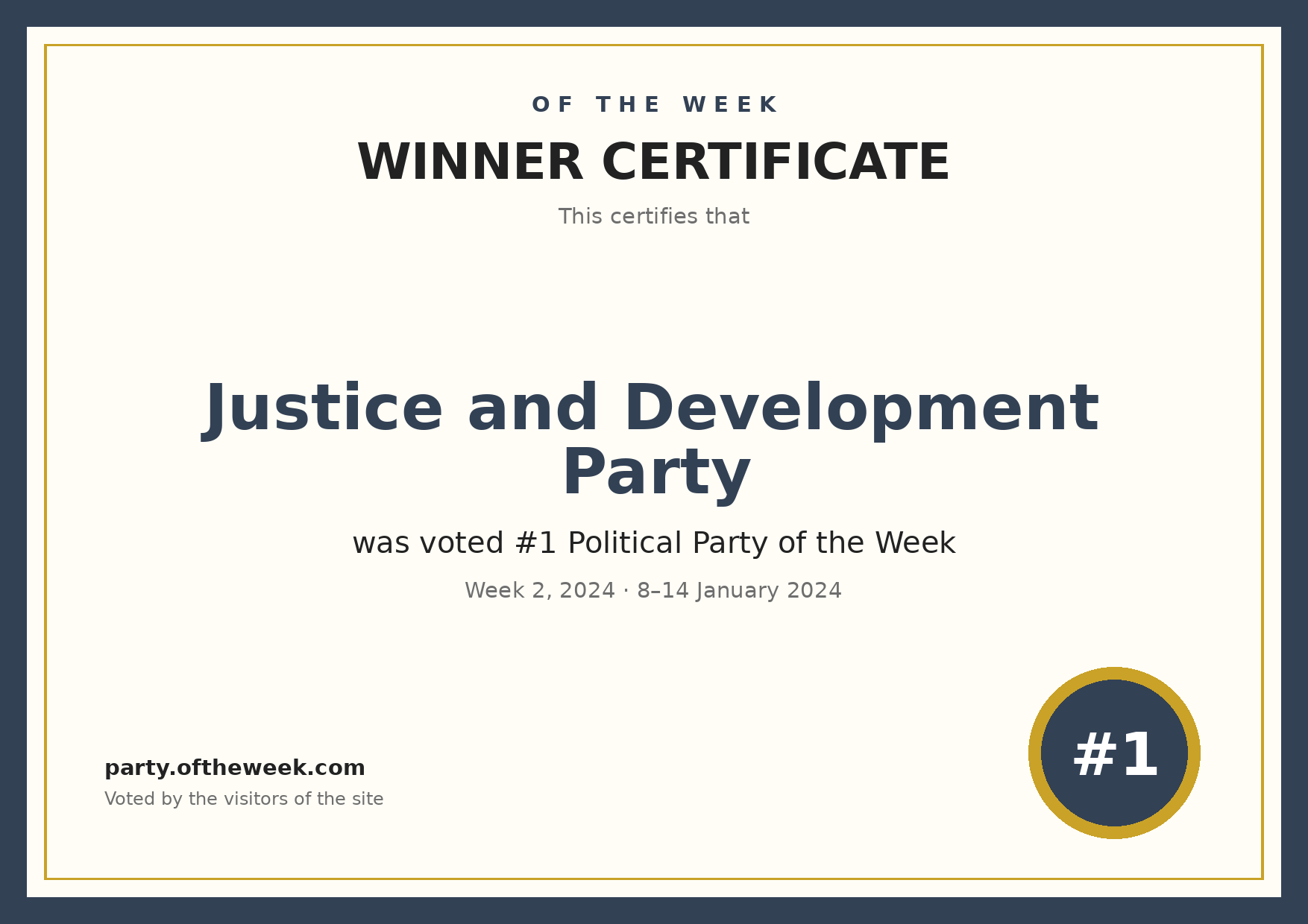 Certificate — Justice and Development Party