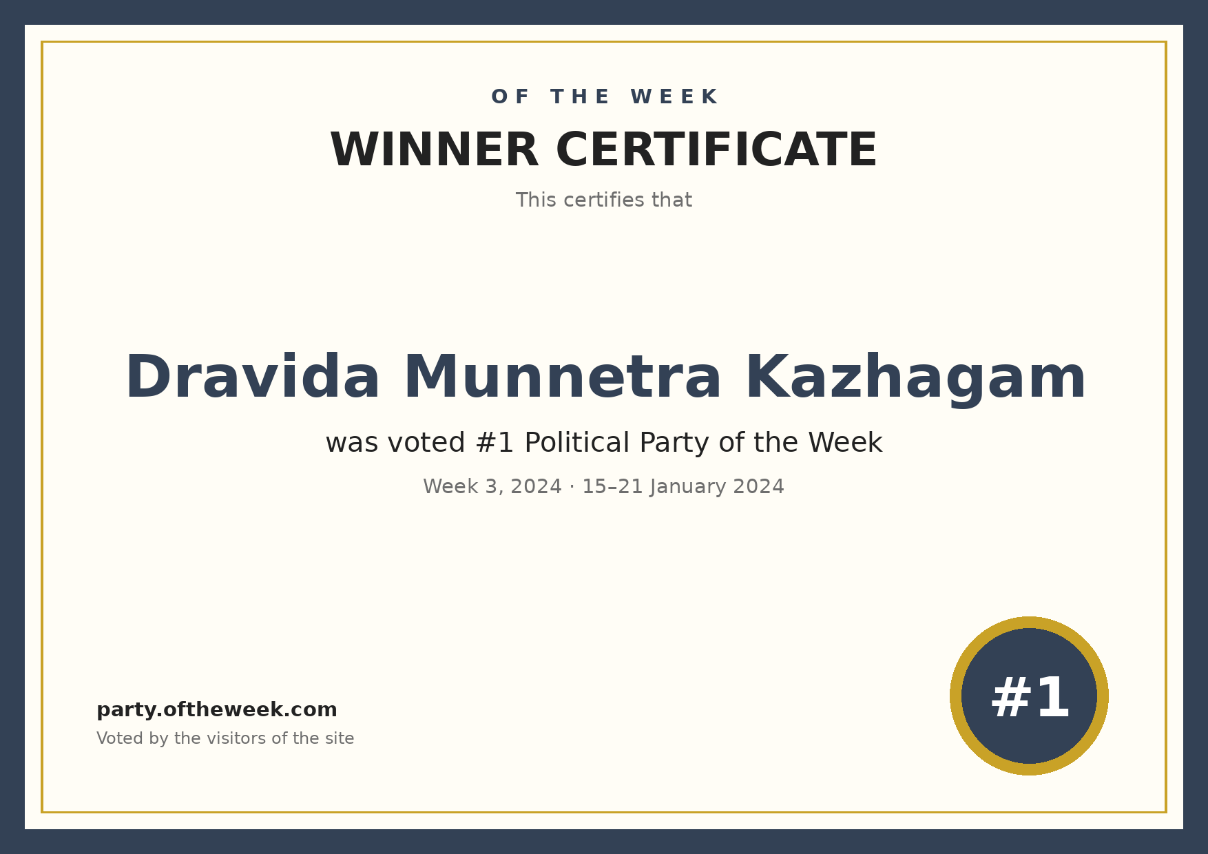 Certificate — Dravida Munnetra Kazhagam