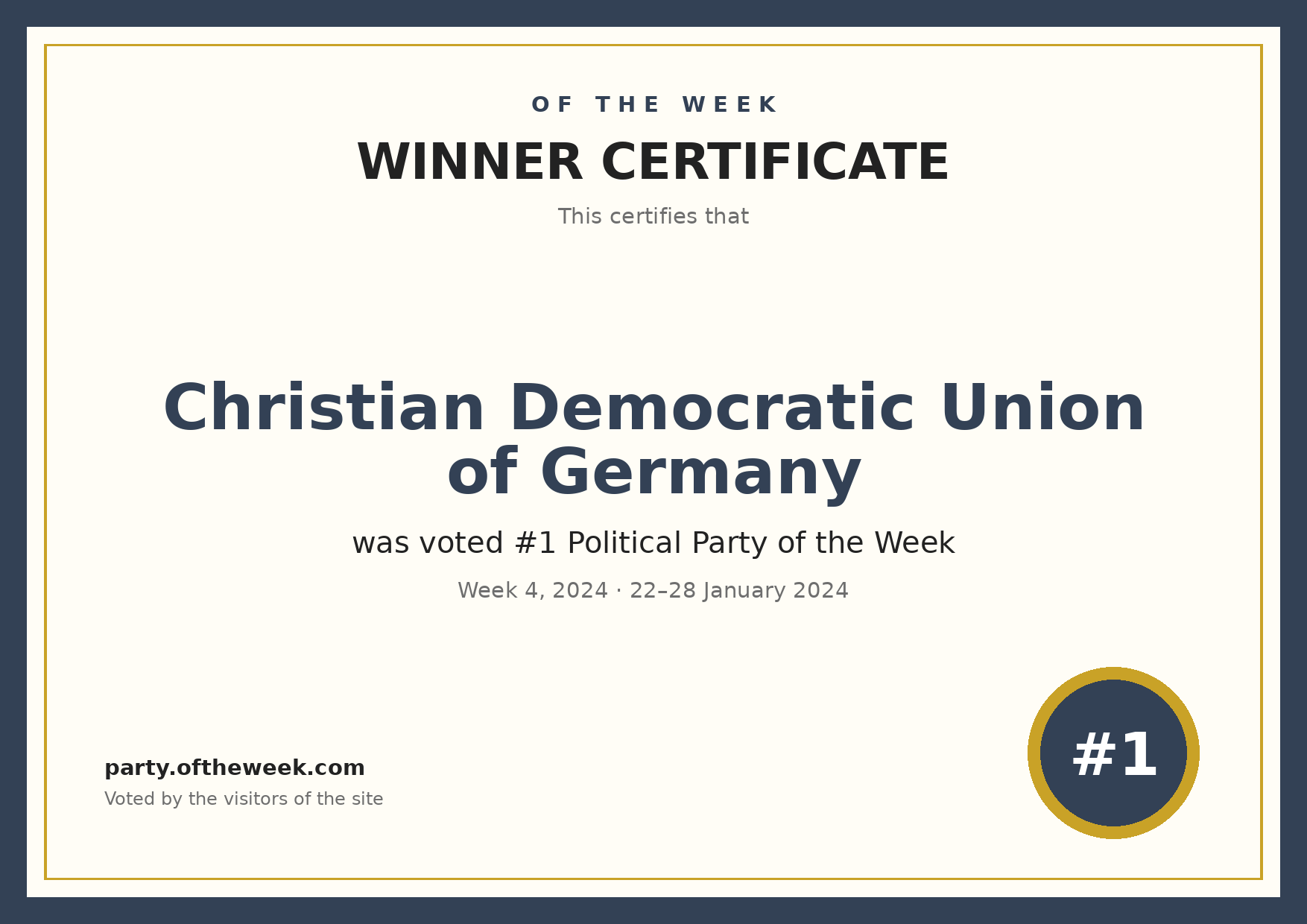 Certificate — Christian Democratic Union of Germany