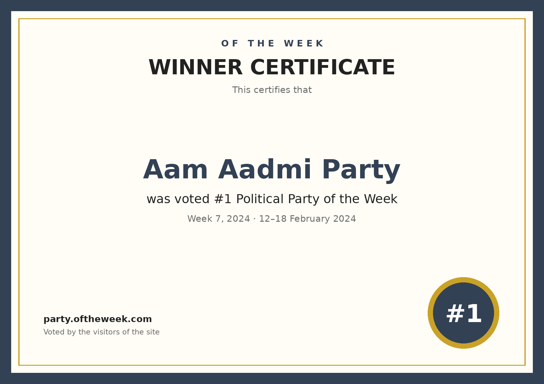 Certificate — Aam Aadmi Party