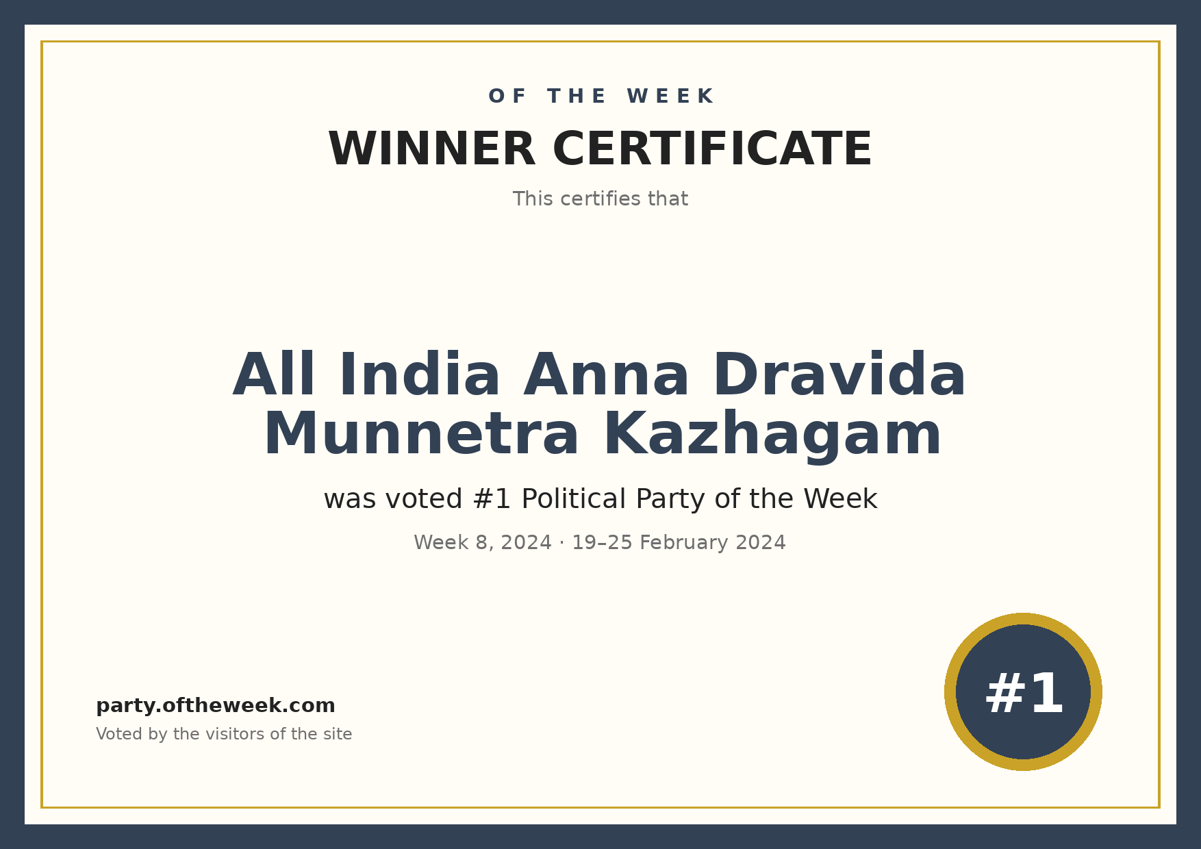 Certificate — All India Anna Dravida Munnetra Kazhagam