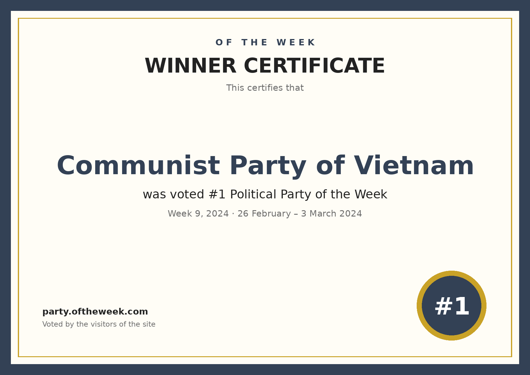 Certificate — Communist Party of Vietnam